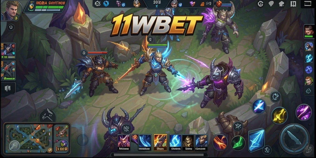 Tangkapan layar utama 11WBET menunjukkan serunya pertarungan antar tim dalam permainan MOBA.