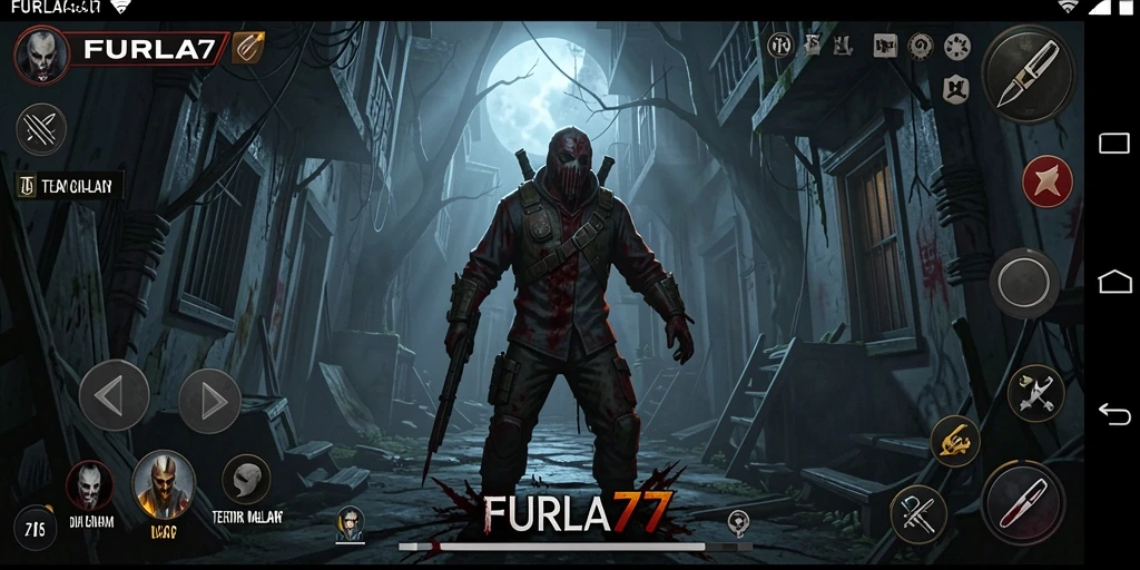 Screenshot gameplay menakutkan <strong>FURLA77</strong> dengan suasana gelap yang mencekam.