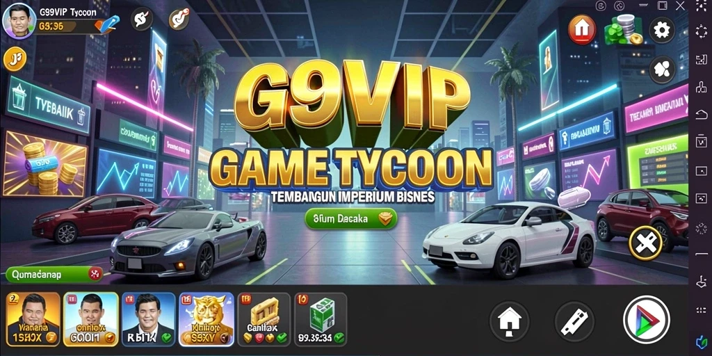 Screenshot gameplay G9VIP menunjukkan pengalaman Tycoon yang mendebarkan.