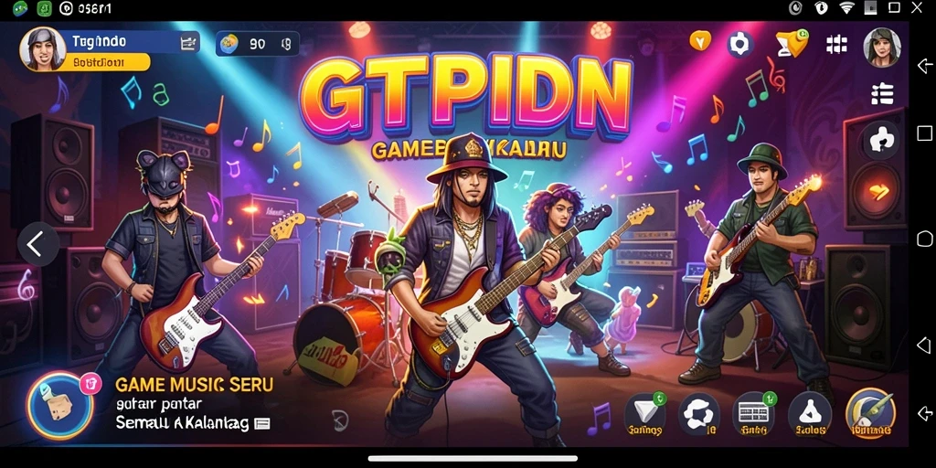 Tampilan gameplay GTPIDN dengan berbagai alat musik dan interaksi pengguna.