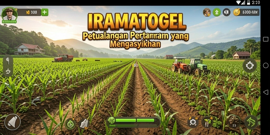 Tampilan gameplay <strong>IRAMATOGEL</strong> yang menggambarkan suasana bertani yang ceria.