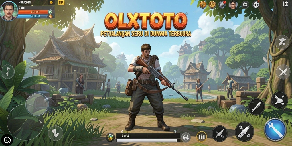 Screenshot OLXTOTO menampilkan pemain menjelajahi dunia terbuka yang luas.