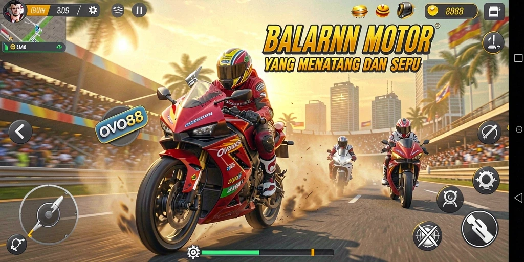 Tampilan gameplay OVO88 dengan balapan motor yang intens