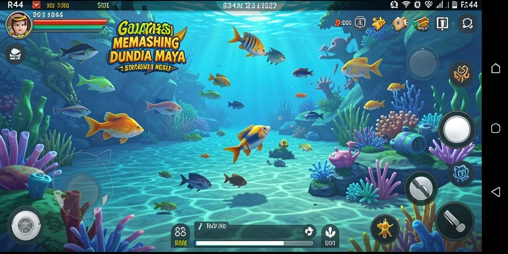 Screenshot gameplay RR44 menampilkan aksi memancing seru dan indah di lokasi unik.