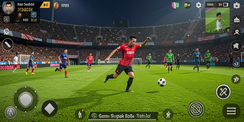 Screenshot RR89 menampilkan aksi mendebarkan di lapangan sepak bola.
