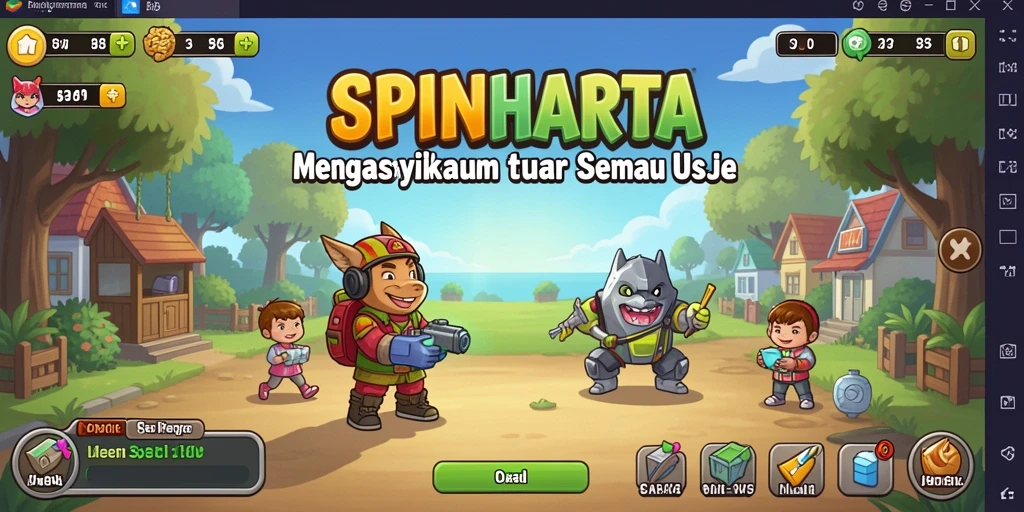 Tangkapan layar utama SPINHARTA menampilkan gameplay Idle yang menarik.