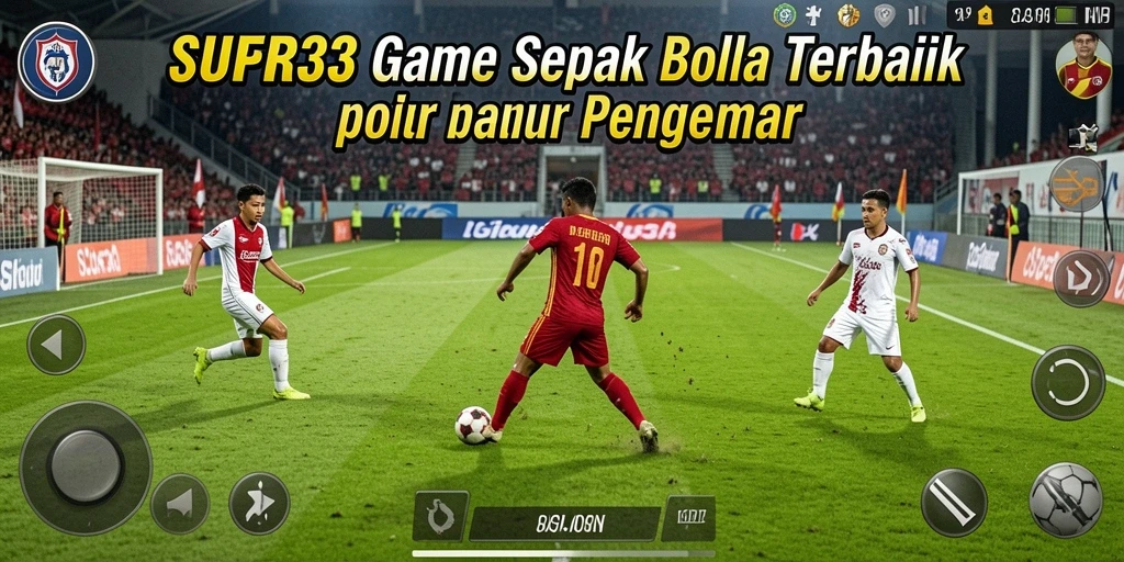 Screenshot utama gameplay SUPER33 dengan aksi sepak bola mendebarkan.