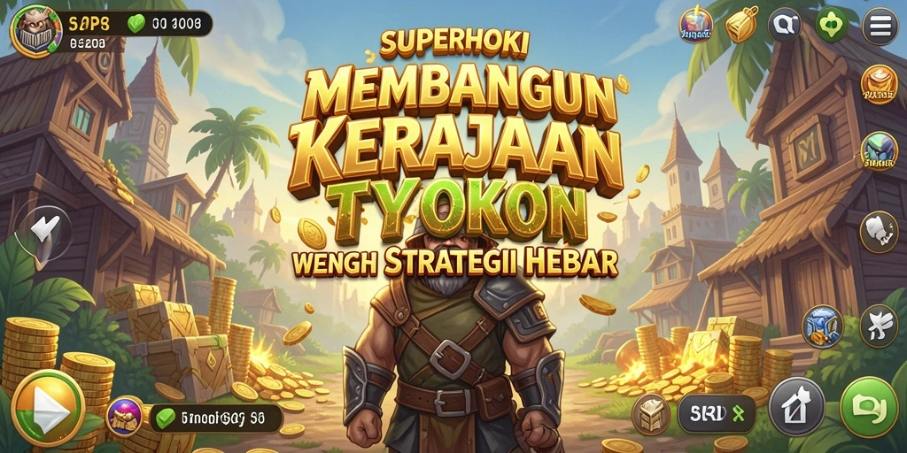 Tampilan gameplay SUPERHOKI yang menampilkan aksi membangun kerajaan Tycoon.
